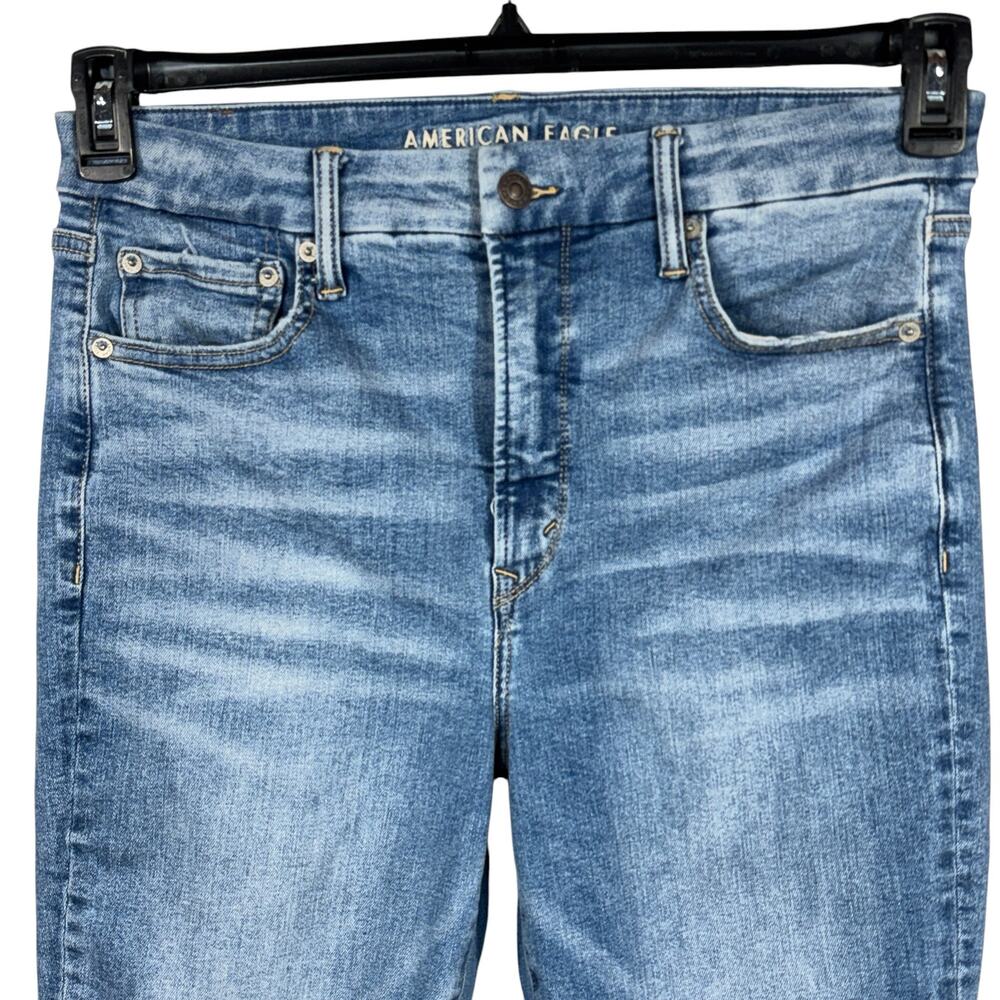 American Eagle SZ 12 SHORT Super Hi-Rise Jeggings Jeans Stretch Zip-Fly Whisker - Picture 2 of 11